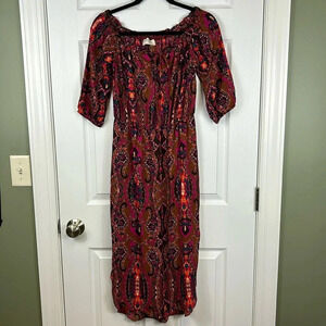 Everly brown and pink paisley midi dress sz sm